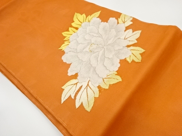 紗 牡丹模様織出し名古屋帯